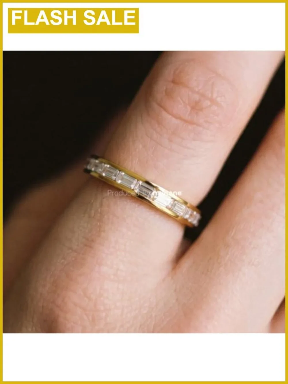 Emerald Cut Cubic Zirconia Eternity Band Ring 18K Gold Plated Stainless Steel
